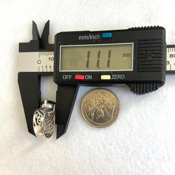 Sterling Silver 925 Oval Faceted Green Cubic Zirconia Scrollwork Ring Sz 4.75 - Picture 13 of 16